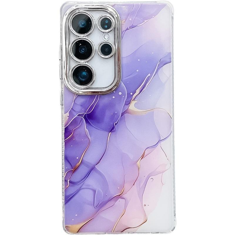 Suitable for Samsung S25ultra Mobile Phone Case Marble S23 Electroplated Fine Hole Full Package Anti Fall A56 Ring Support