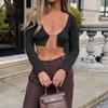 Knitted Cropped Sweaters Women Chain V Neck Long Sleeve Cardigan Tops Pullovers Oversized Clothes Solid S-L