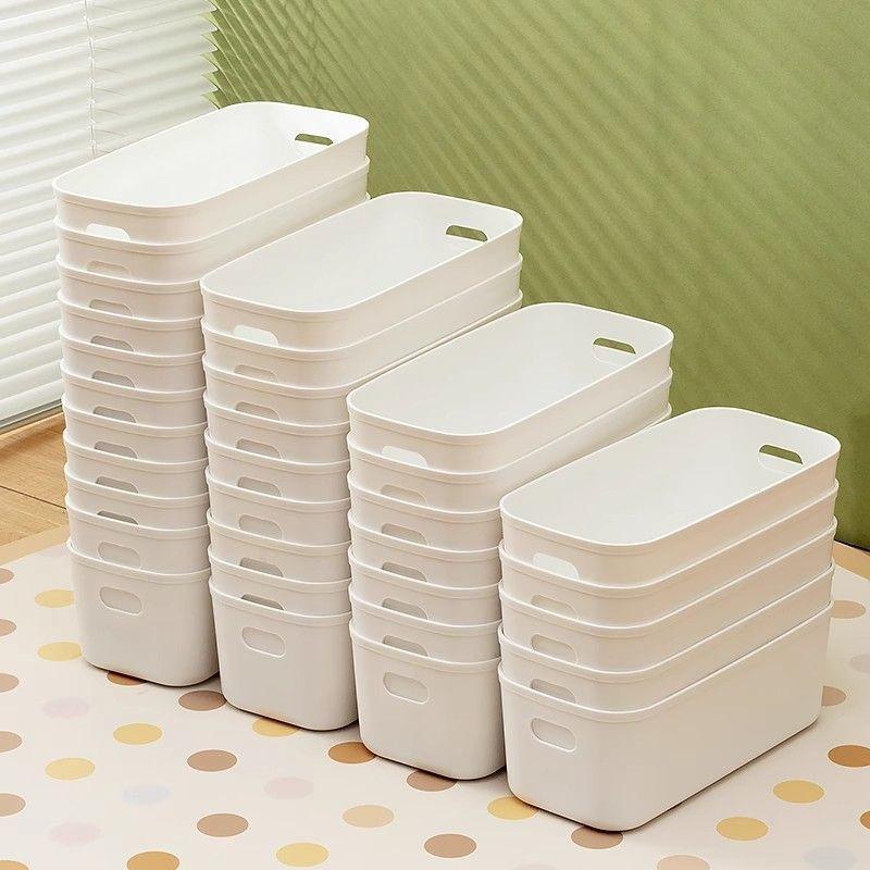 4Pcs Plastic Storage Boxes White Suitable For Drawer Shelf Wardrobe Office Bedside Store Phone Cases Socks Space-Saving
