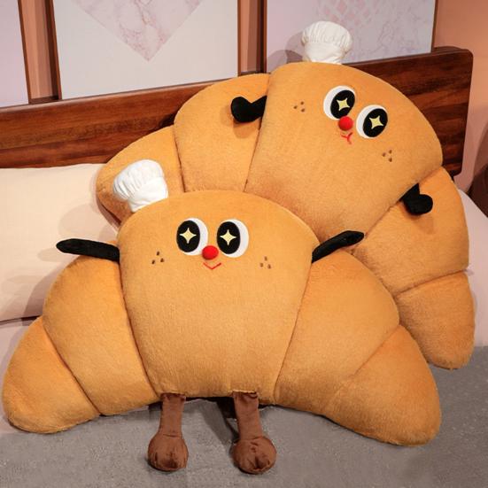 Croissant Shaped Stuffed Pillow Cute Plush Croissant Pillow with Legs Back Cushion Lumbar Support Pillow