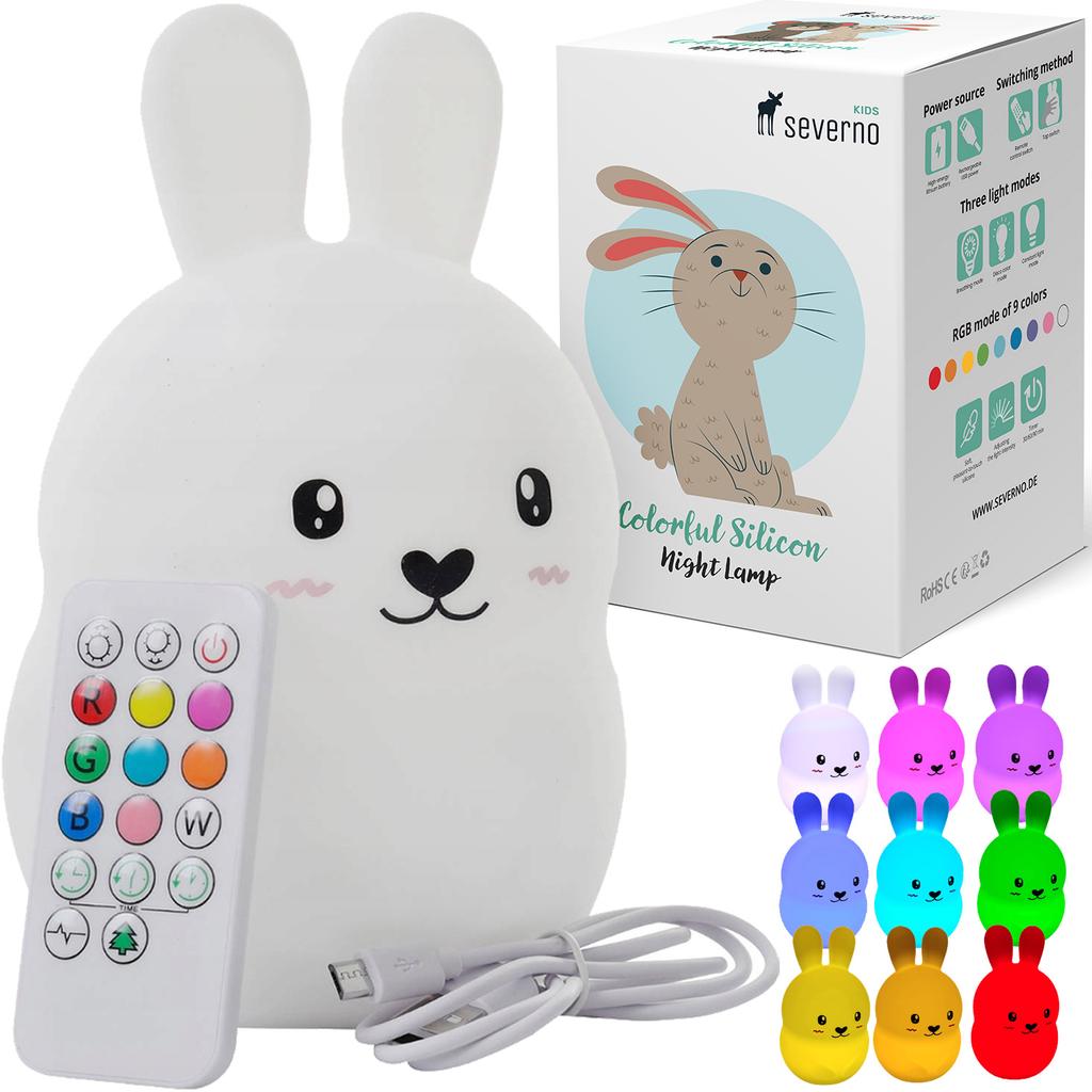 Silikonowa Lampka Nocna Królik Dla Dzieci Led Usb + Pilot