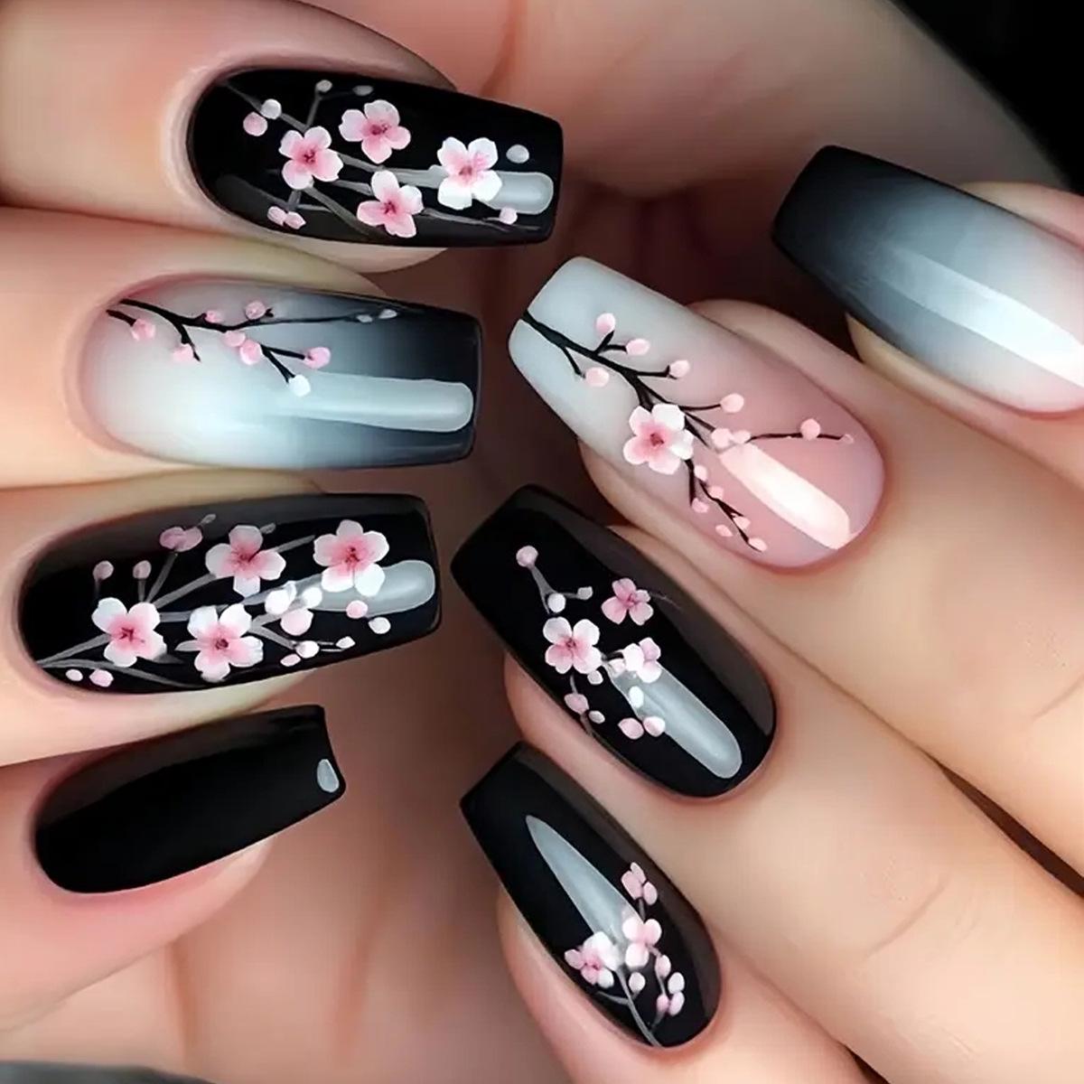 

Весенний розовый персиковый градиентный набор носимых ногтей - 24 съемные штуки No Accessories Style