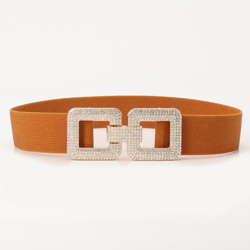 High-end Rhinestone Belt for Women's Versatile Coat for Women's Belt for Women's Belt for European and American Buckle Elastic Waist Seal
