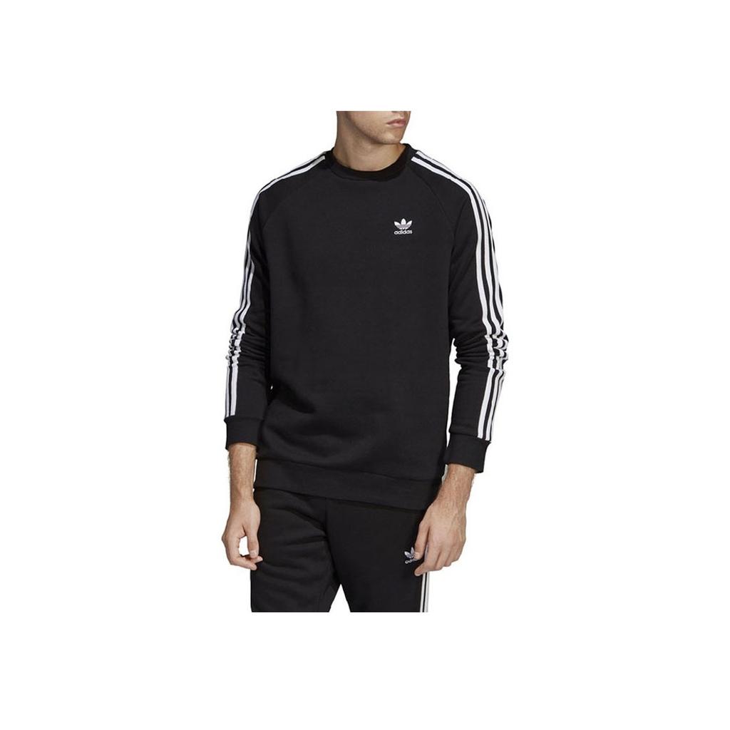 Adidas Originals Trefoil 3-Stripes Fleece Pullover Crew Neck Sweatshirt Men Sweatshirt Black DV1555