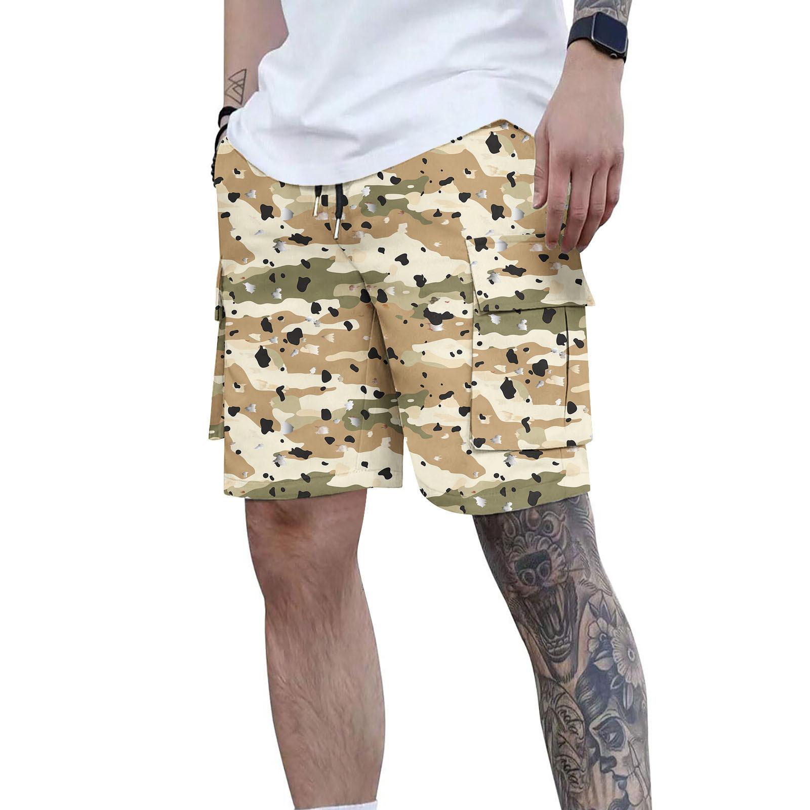 

Мужские спортивные хлопковые льняные повседневные свободные шорты Повседневные пижамы с карманами для бега Брюки M бежевый