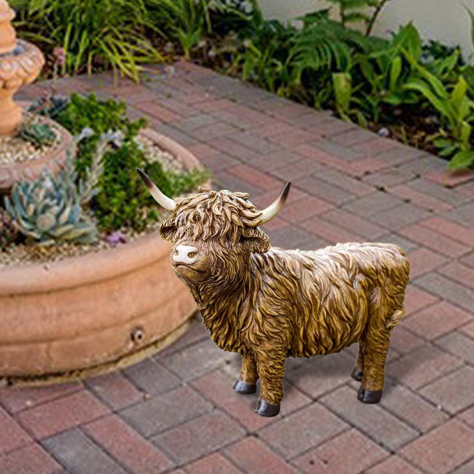 

Garden Statue Cute Highland Cow Figurine Lawn Ornament Yard Art Decor for Indoor Outdoor Lawn Bookshelf Patio Home Decoration коричневый