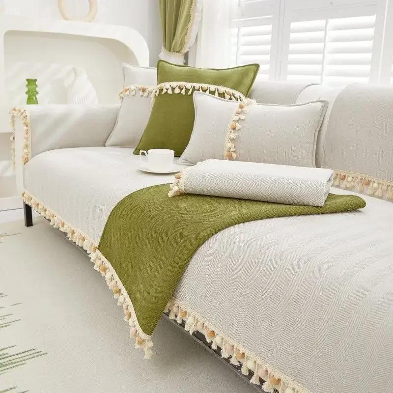 Cotton Sofa Mat with Backrest Non Slip Dustproof Solid Skin Friendly Minimalist Modern Home Living Room Decoration Cover