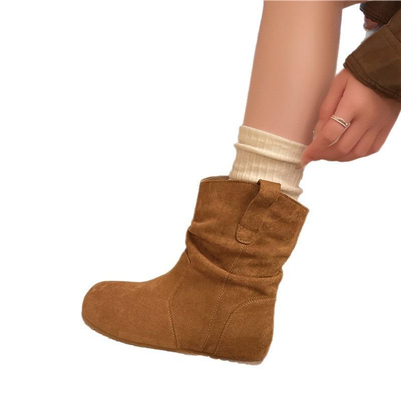 Huge good-looking inner height increase, thin pile of small short boots for women's new autumn and winter suede