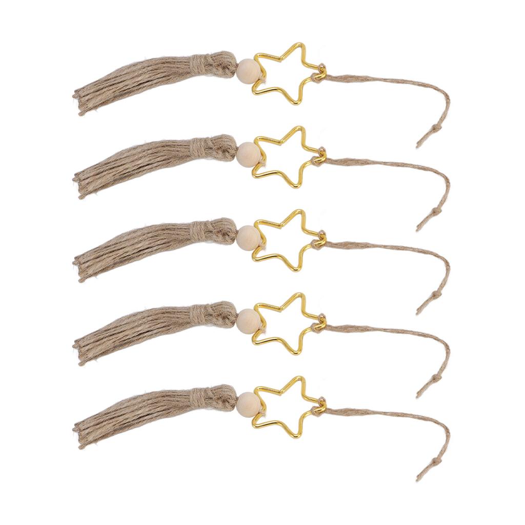 5 Pcs Star Tassel Hanging Ornament Elegant Wood Beads Jute Rope Tassel Decoration