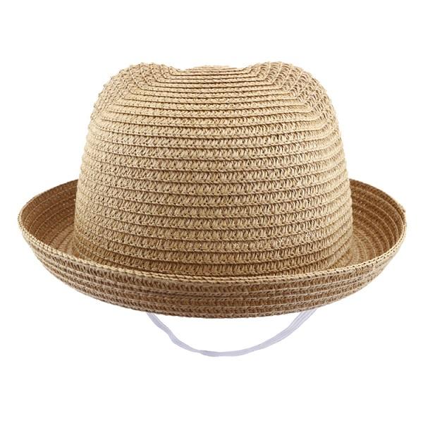 2018 Summer Baby Ear Decoration Lovely Children Character Solid Kid Floppy Panama Straw Hats Girls and Boys Sun Hat