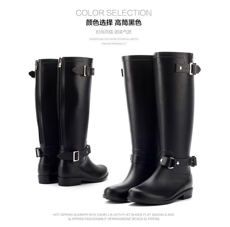 Women's Rain Boots Fashion High-Tube Rubber Boots PVC Rubber Galosh Designer Zip Waterproof Garden Work Boots Botas Lluvia Mujer