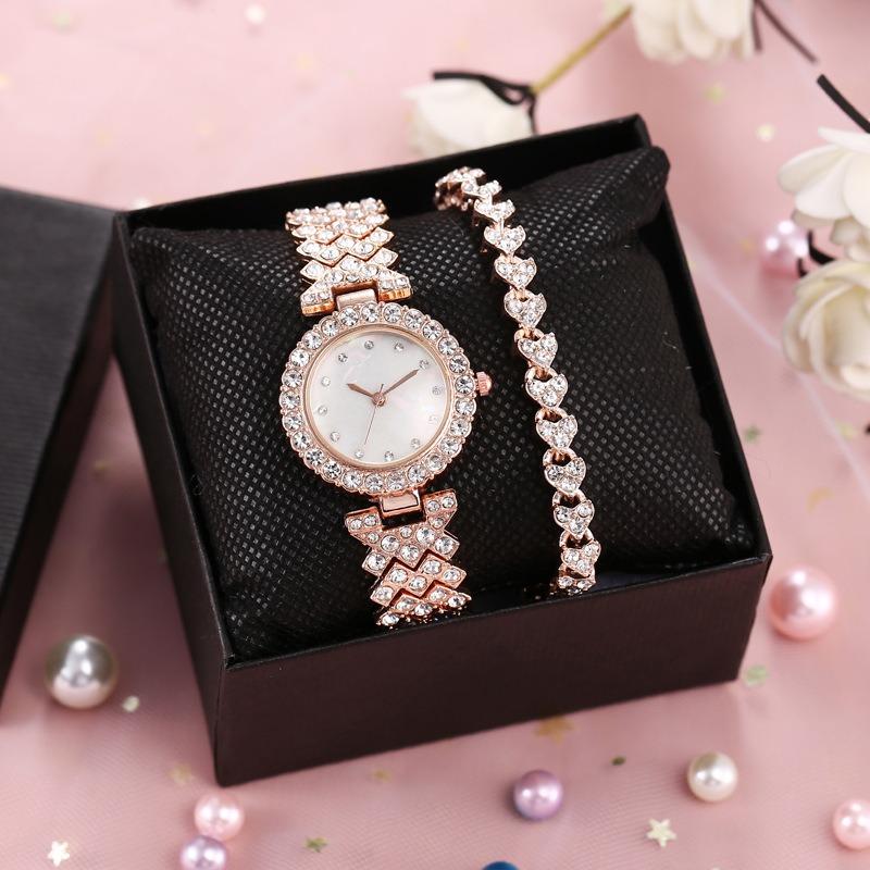 Trend fashion watch two-piece set pcs women's watch full diamond shell surface diamond bracelet women's watch