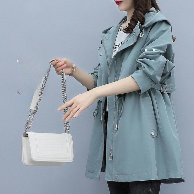 

Пальто тренчкот женское среднее и длинное весенне-осенняя одежда новая свободная повседневная модная военная куртка кофейного цвета с капюшоном 4XL