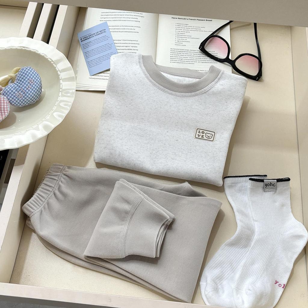 Children's Velvet Cotton Underwear Set: Thickened Autumn Striped Home Wear for Boys and Girls