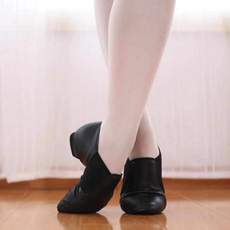 Damesko Jazz Slip Sneakers Damesko Ekte Lær Dansesko for Menn Jenter Myke Sportsstøvler Voksen Svart Brun Jazzdansesko