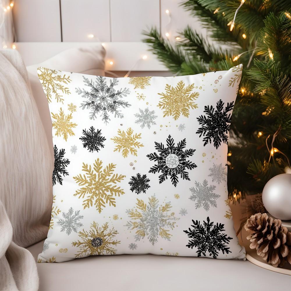 Home Decor Shiny Snowflakes: Festive Pillow Cover Decor Pattern Cushion Cover Suitable for Sofa Bedroom Car Pillow Cover