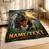 Roaring T Rex Name Coral Fleece Blanket Personalized Dino Decor