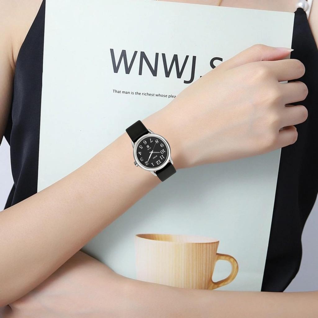 BUREI Analog Quartz with Date Thin Black Silica Gel Gift Women's Watch, Stylish, Waterproof, Display, Dial, Easy-to-Read Dial, Strap, Simple, Stylish,