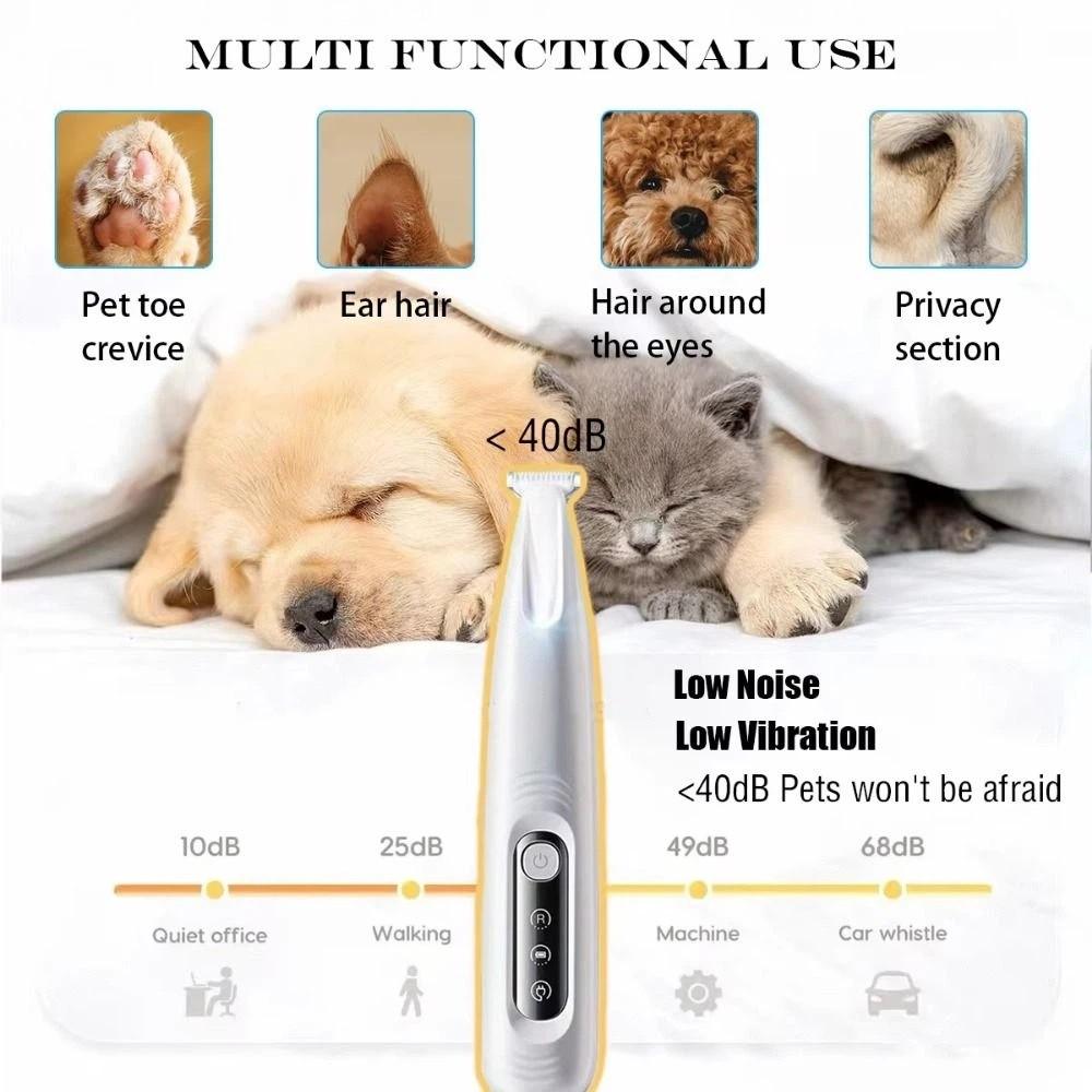 Cordless Pet Foot Trimmer USB Rechargeable Convenient Cat Paw Shaver Waterproof LED Dog Clippers for Grooming Pet Grooming