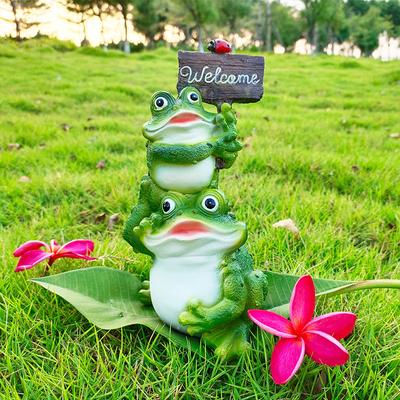 Resin Welcome Frog Statue Mama & Baby Outdoor Decor