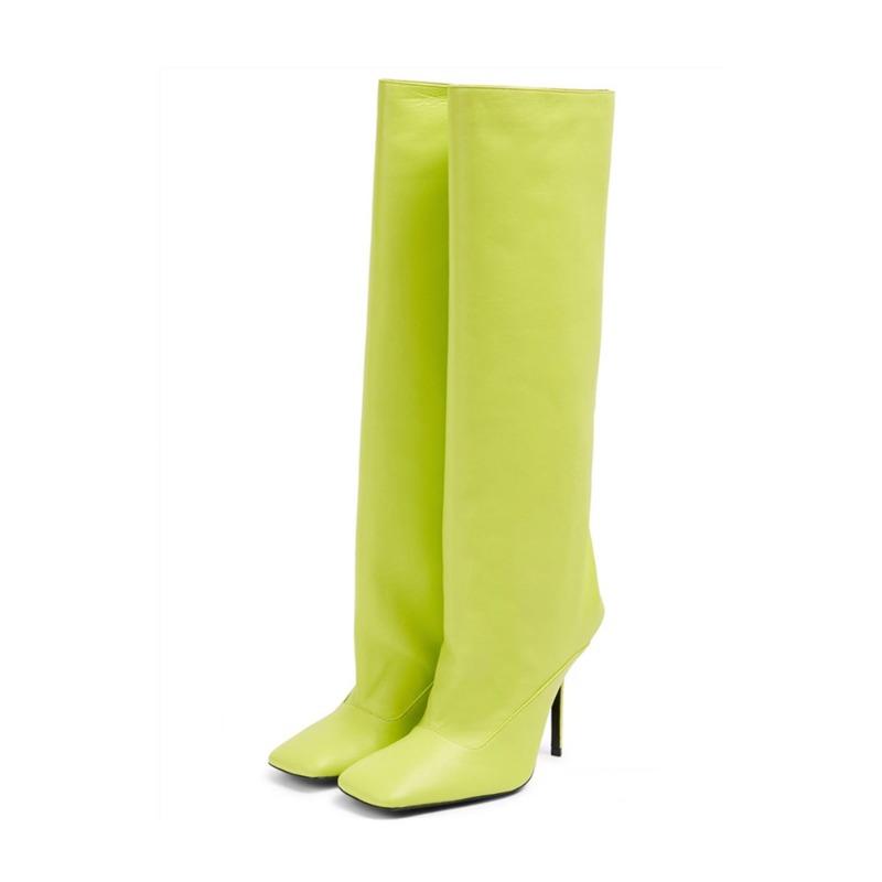 Fashion Silver Gold Fine Heel Square Head Knee Length Boots 2025 Winter New Versatile Slim Sleeve Long Boots Large 43 Women's Shoes