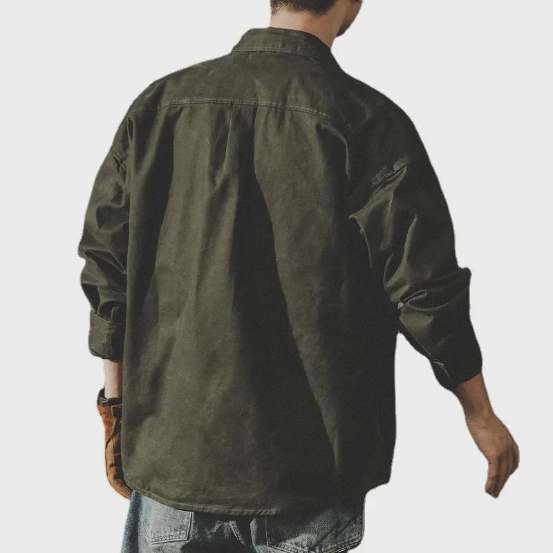 Herren Retro Schweres Arbeitshemd: Langärmige Jagdjacke im Oversize-Schnitt mit Samtfutter, Herbstlicher Coach-Stil.