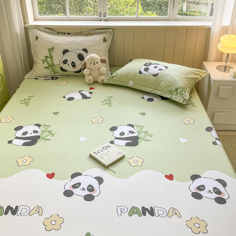 Kawaii Cartoon Panda Fitted Sheet,Bamboo Floral Wild Animals Bed Sheet Set Cotton Bed Cover With Deep Pocket For Child Kids Room