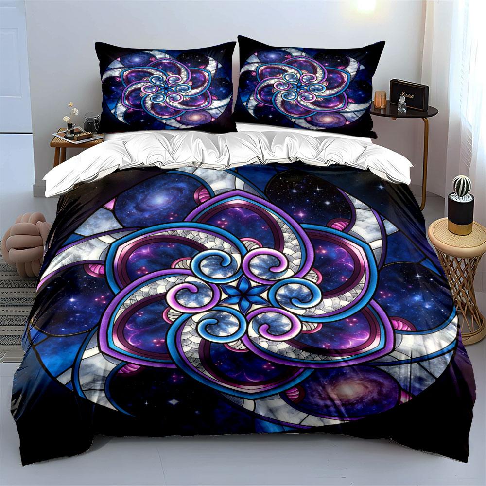 Galaxy-Themed Stained Glass Set Soft Comfortable Duvet Cover Bedding Set Included 1*Duvet Cover & 2*Pillowcases, Gift