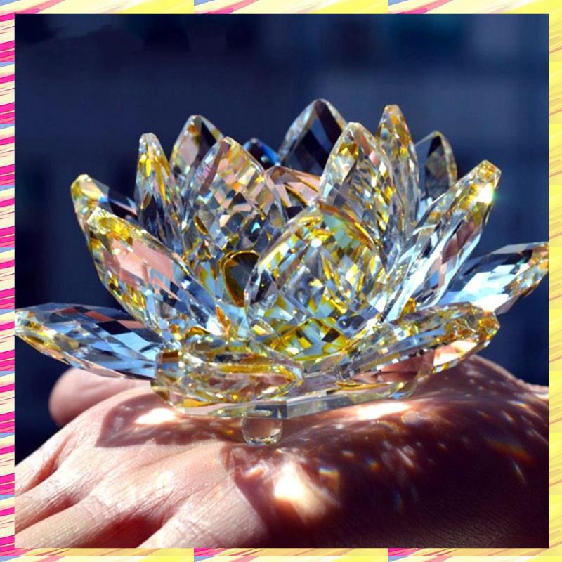 ABJJ G Kristall Lotusblume Figur Dekoration Lotusblume Dekor Glas Handwerk Sammlung Briefbeschwerer Tischdekoration Souvenir Geschenk