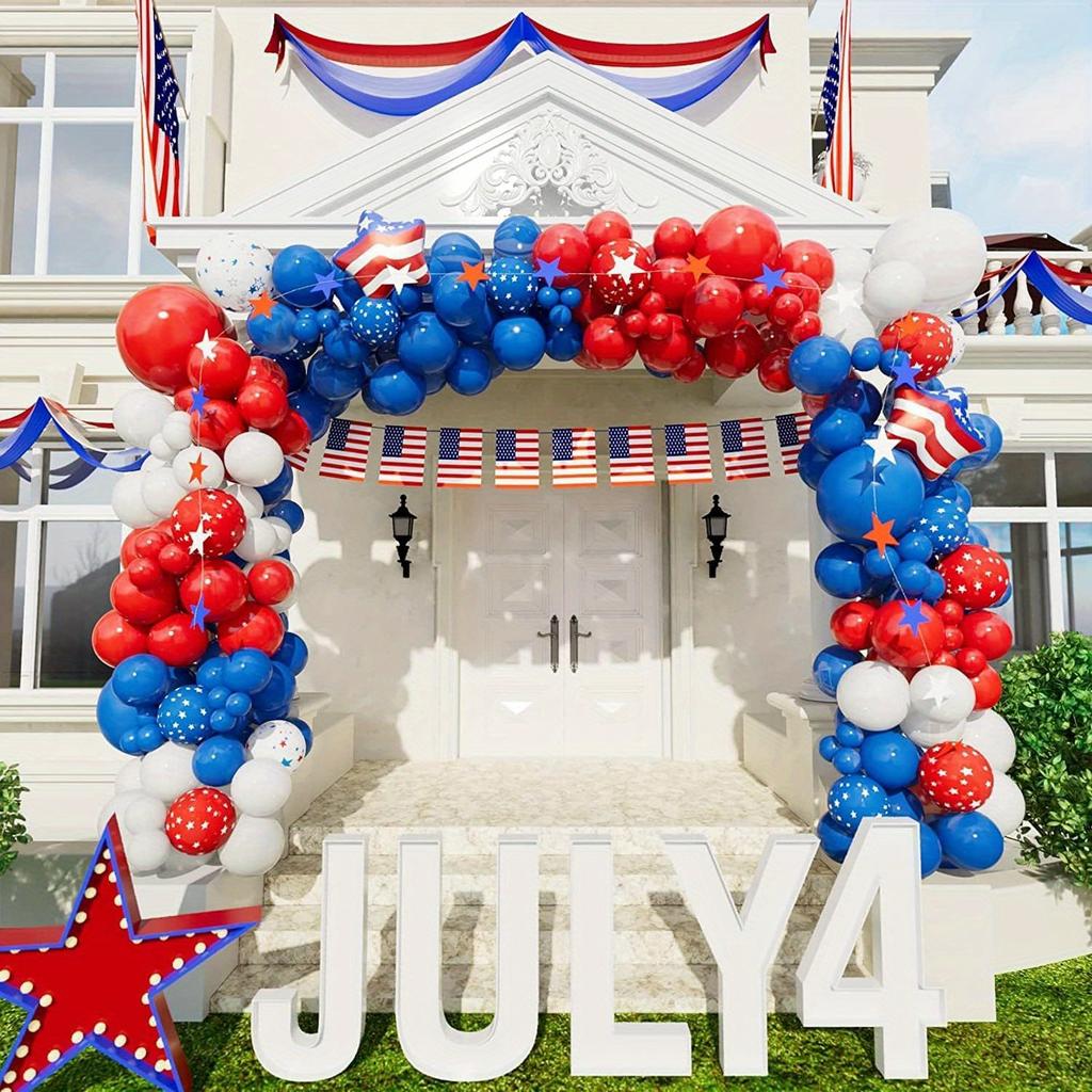 118 Pieces Blue, Red, White Patriotic Balloon Arch Kit, Which Can Be Used for Independence Day Celebration, Birthday Party, Etc