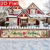 Merry Christmas Fence Banner, Santa Claus Snowman Reindeer Theme, Polyester Outdoor Lawn Wall Party Decoration