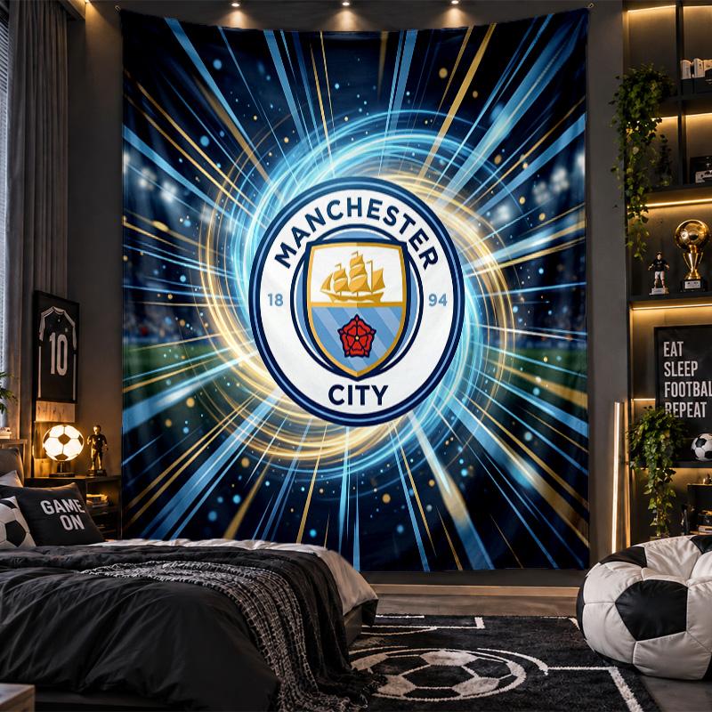 Nástěnná tapisérie s potiskem Manchester City Látka pro obývací pokoj Ložnici Domácí dekorace