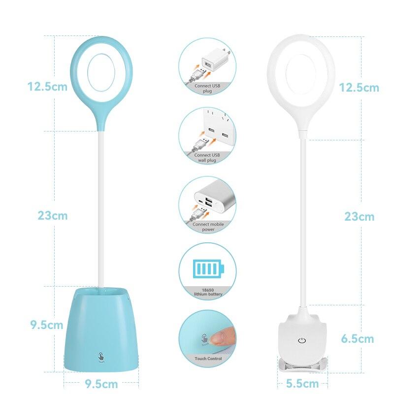 Flexo Desk Lamp Led Touch Dimmable Table Lamp With Clamp Book Reading Light Pen Holder For Study Office Lighting USB Charging