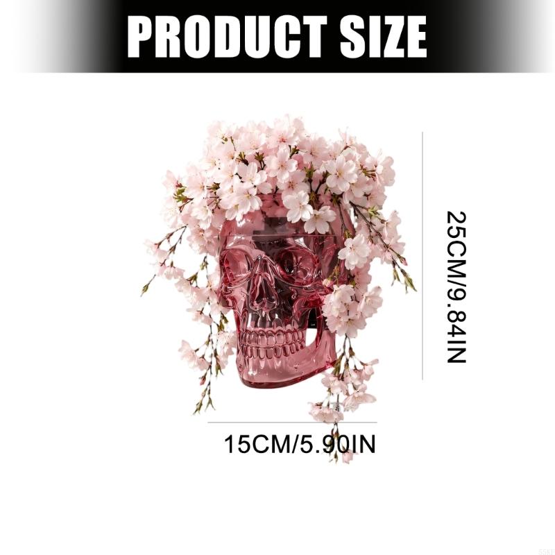 Vase mural rose d'Halloween avec crâne pour fleurs artificielles 55KF