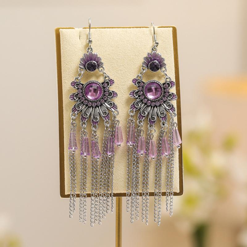 Vintage Ethnic Colorful Crystal Dangle Earrings for Women Classic Beach Chain Tassel Drop Earring Female Pendiente Bijoux