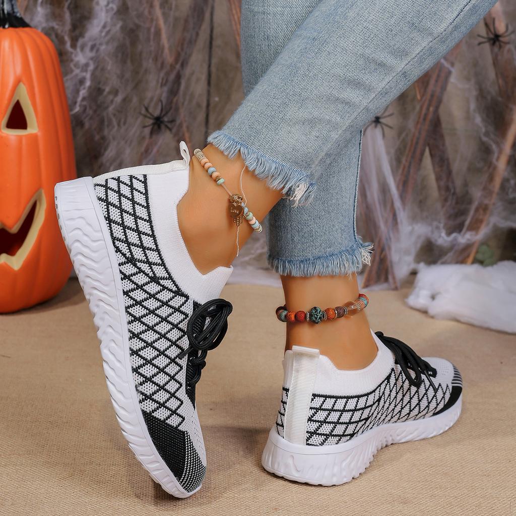 Flats Women Sneakers Knitting Sport Shoes Running Lace Up Casual Shoes New 2024 Trend Walking Breathable Mujer Zapatillas
