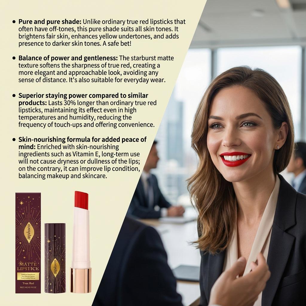 Zephoco True Red Starry Matte Lipstick – Effortless Application for Everyday Wear