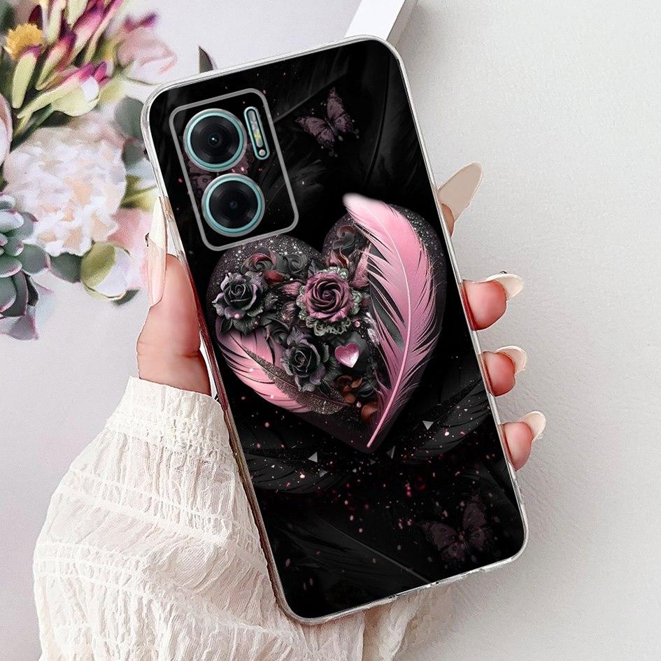 For Xiaomi Redmi Note 11E 5G Case Popular Flower Love Heart Soft Silicone Capa Back Cover For Xiaomi Redmi 10 11 Prime 5G Bumper