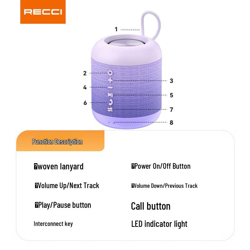 Recci RSK-W52 Portable Bluetooth Speaker CN plug (adapter included)