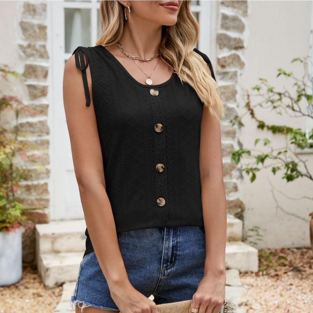 Damen Knopf Träger Einfarbig Lässig Tank Damen Sommer Locker Strand Sexy Westen Tops