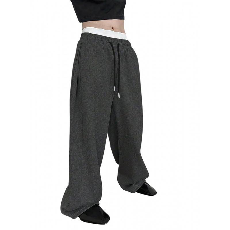 Men's 2025 European & American Style Wide-Leg Drawstring Sweatpants with Pockets