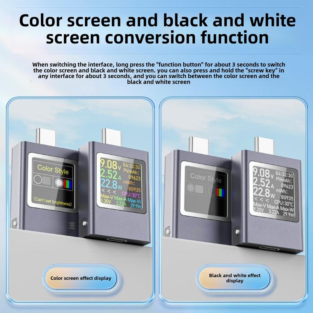 Type-C PD Fast Charger Tester, Multifunctional Cable Digital Current Voltage Meter Detector with LCD Display for USB Charging