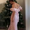 Women's Sexy Polka Dot One Shoulder Bodycon Dresses Bohemian Printed Sexy Side Slit Shealth Dress 2025 Summer Female Streetwear