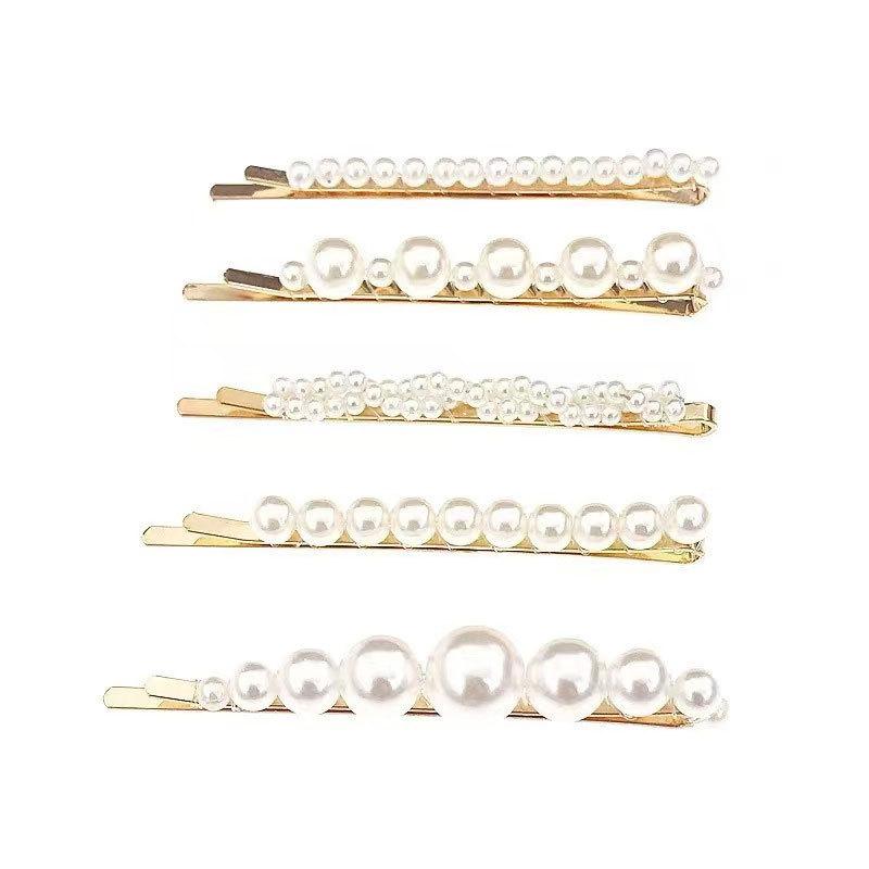 Pearl Flower Hairpin Advanced Korean Handmade Bangs One-Word Clip Girl Side Clip Hairpin Hair Accessories