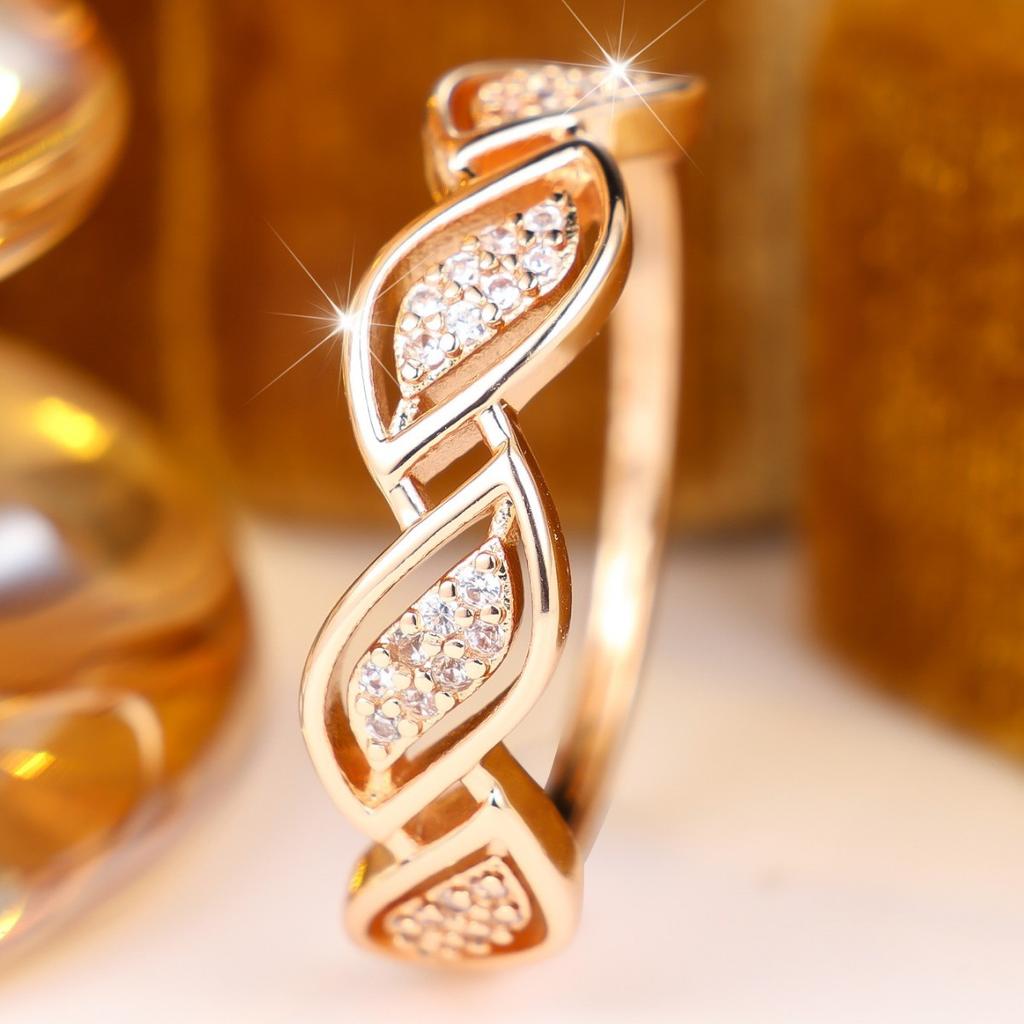 Korean-style Minimalist Ring with Interwoven Leaf Design and Full Diamond Embellishments Light Luxury, Versatile, and Fashionable Thin Ring for Women