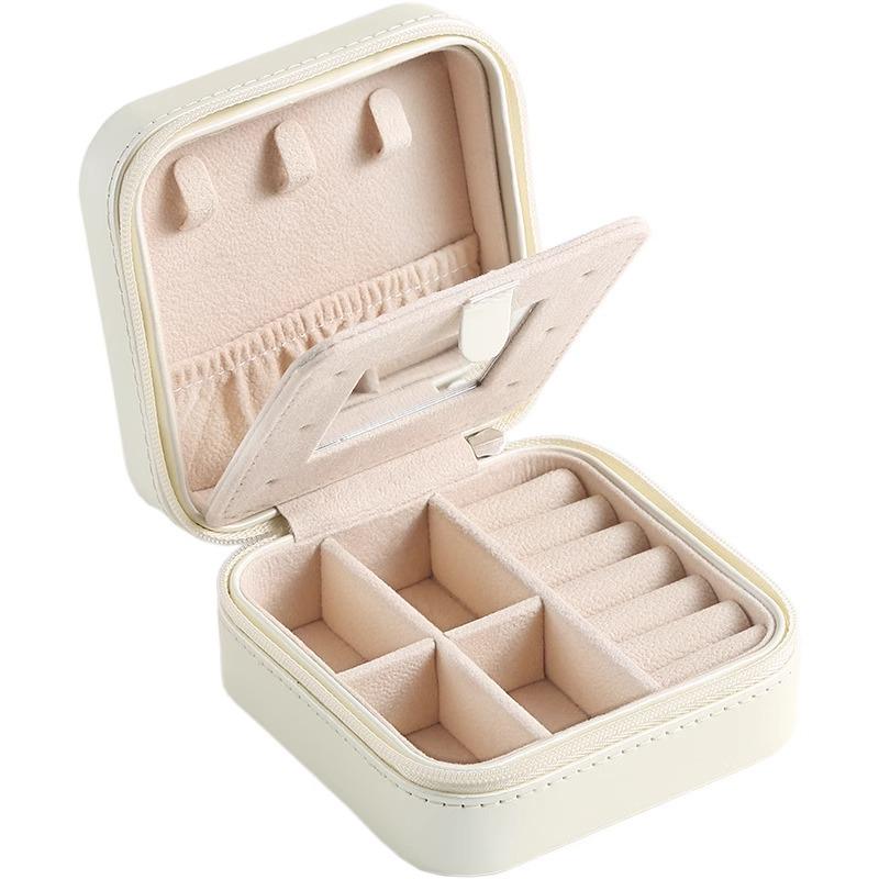 Korean Style Travel Jewelry Box with Mirror for Earrings and Rings