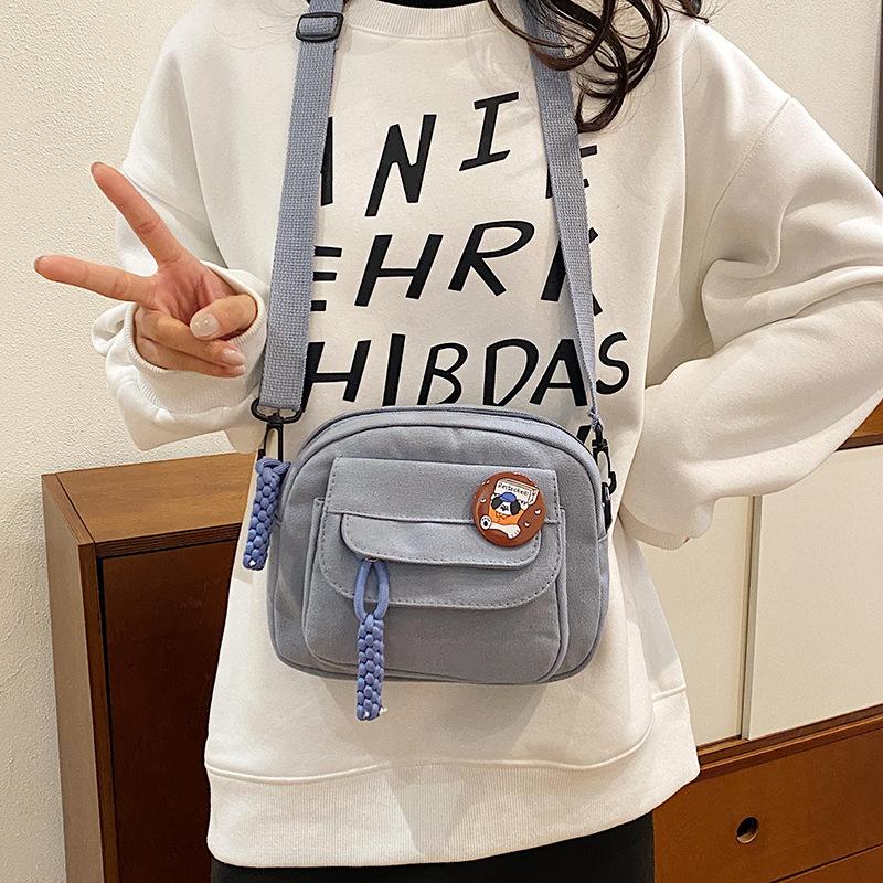 Canvas small bag women's new simple color girl shoulder bag casual women's crossbody mobile phone bag
