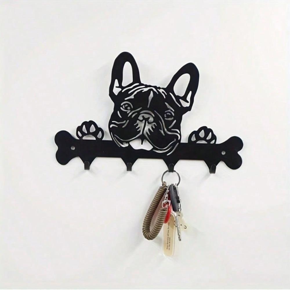 1 Pc Black Wrought Iron Dog-Shaped Key & Towel Rack - Premium Multi-Functional Wall-Mounted Home Organizer | Stylish Storage Solution With Metal