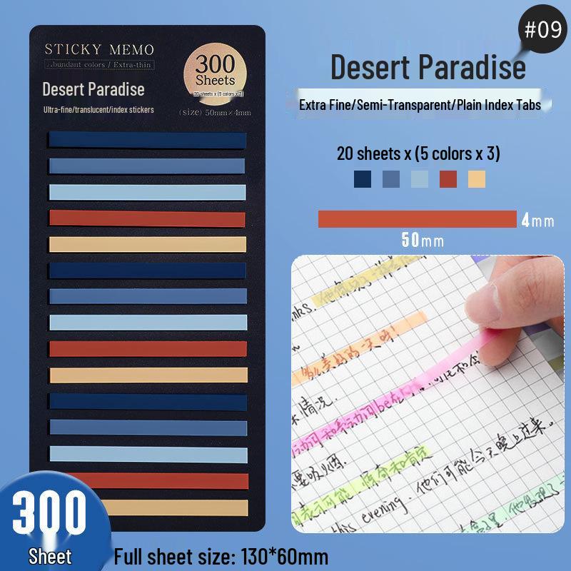 Fluorescent PET Waterproof Sticky Notes, Extra-Thin Long Tabs, 300 Pieces, Convenient Key Point Markers.