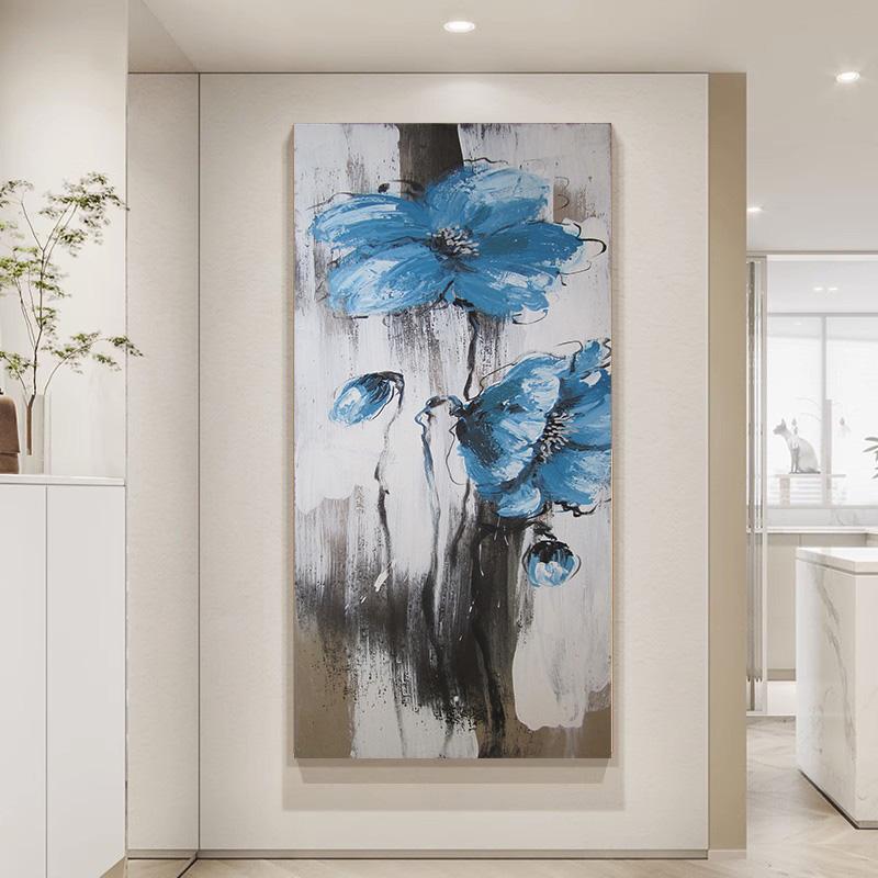 Abstract Flower Painting On Poster Canvas Prints Wall Art Blue Floral Painting Living Room Decor Home Decor
